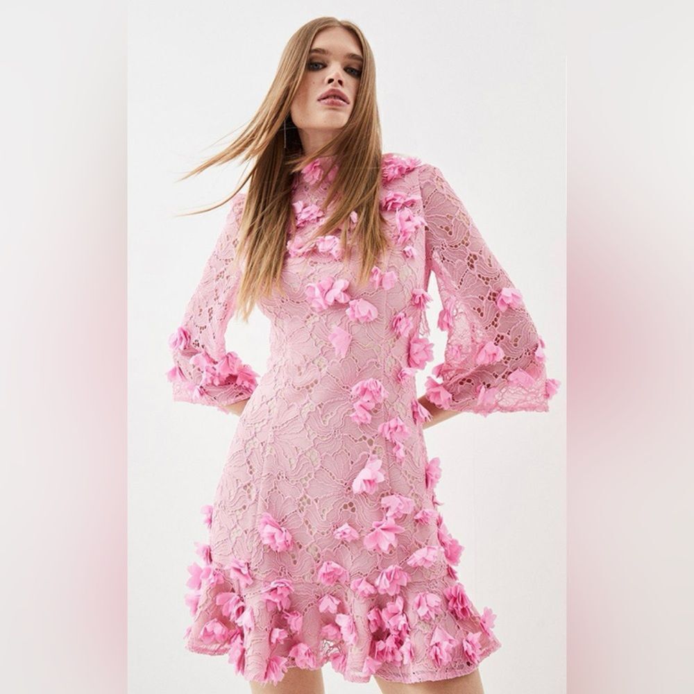Karen Millen pink lace appliqué mini dress, US6 - Picture 1 of 16